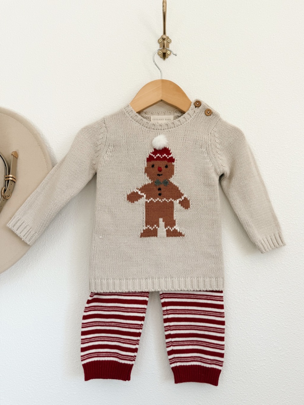 Elegant Baby Holiday gingerbread Knit Baby Sweater Set